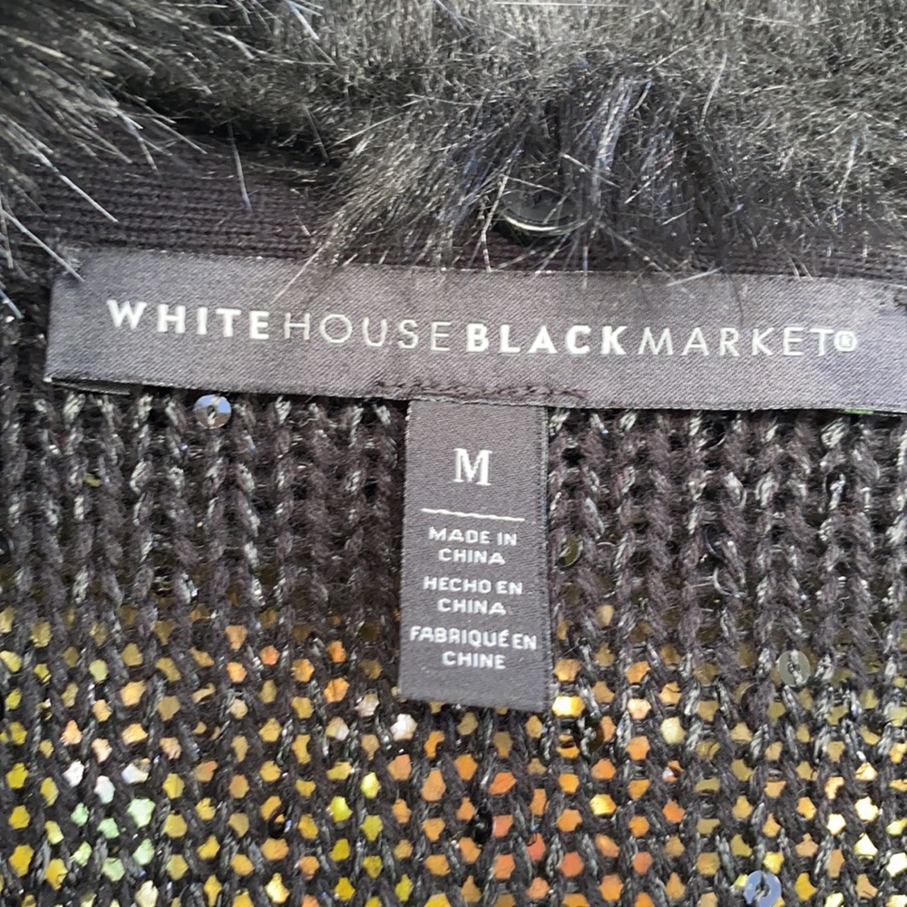 COPY - Black cardigan with detachable fur, with sequins - Picture 3 of 11